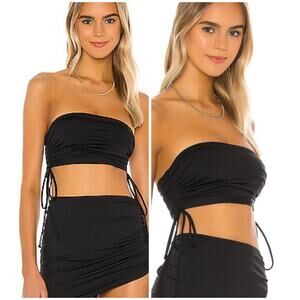 L*SPACE NWT Kim Tube Top Black Size S Adjustable Ruched Sides Unpadded Stretch